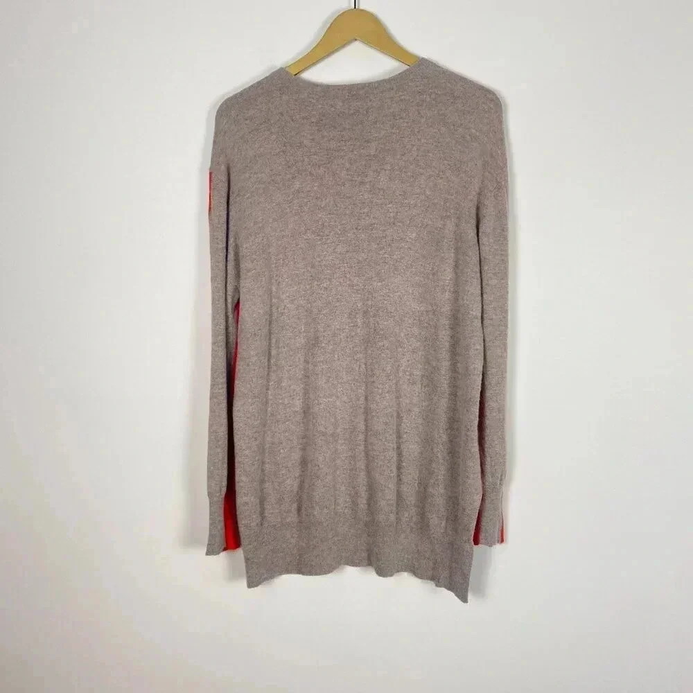 J. Crew Wool Red and Tan Color Block Tunic Sweater